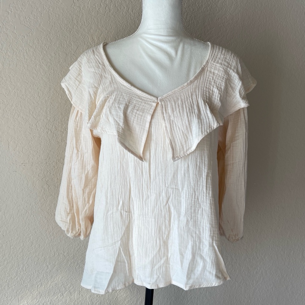 Umgee Cream  Boho Ruffle Top Size Small NWT 100% Cotton